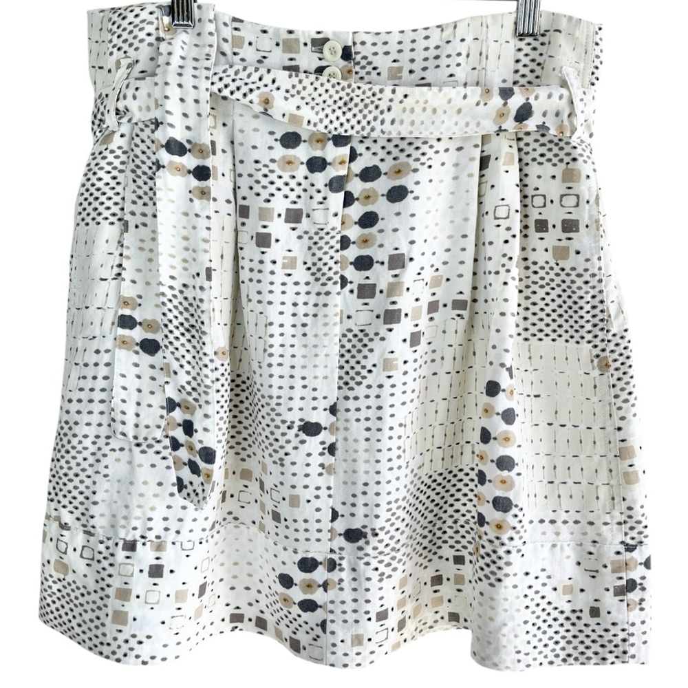 Sandro Studio Linen Blend Mini Skirt High Rise Belted Geometric Print Y2K 00s
